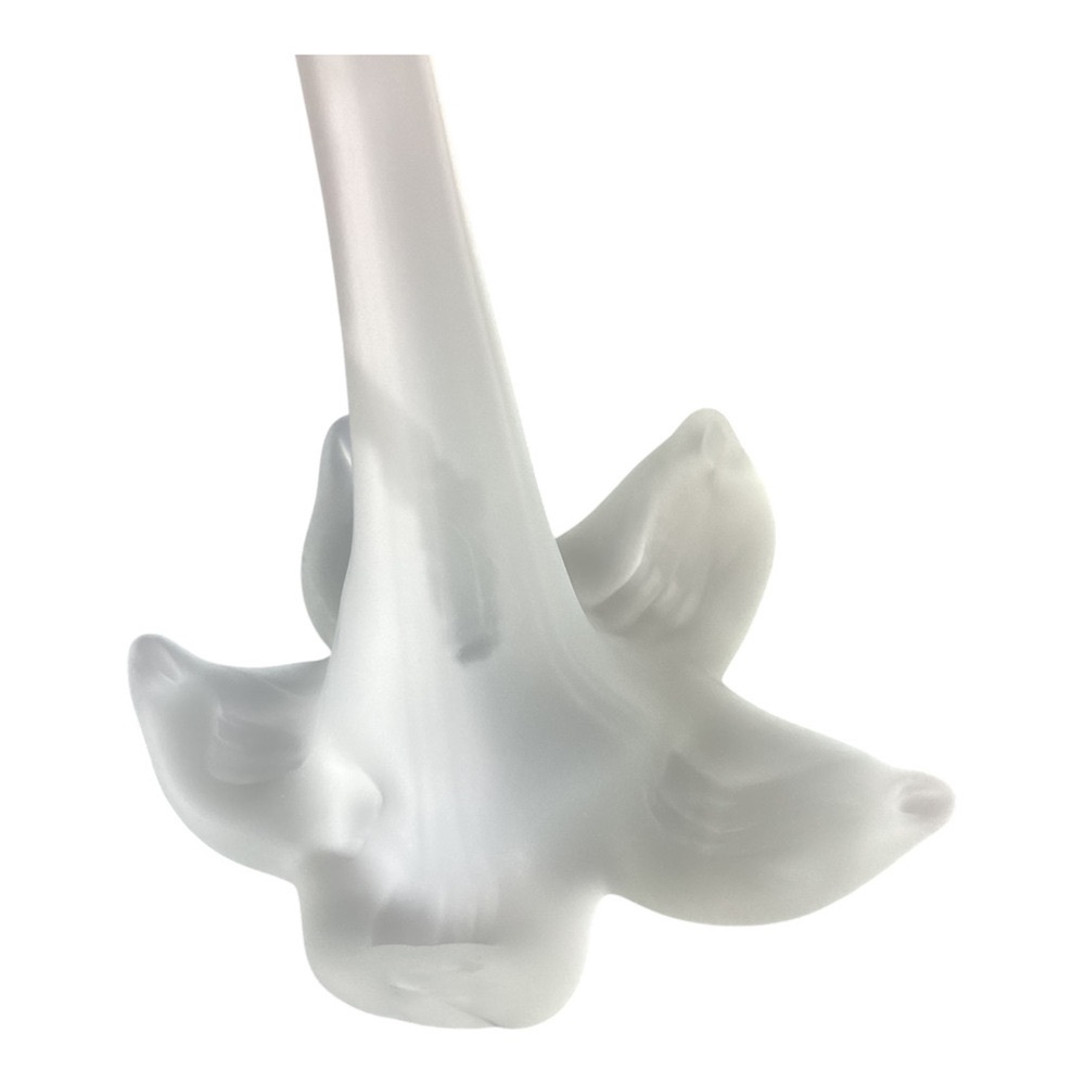 Frosted White Satin Art Glass Trumpet Horn Lily Epergne Flower Holder Bud Vase - Picture 9 of 16